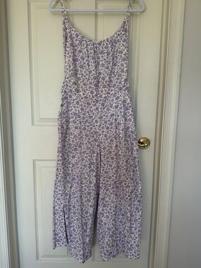 Gal Meets Glam Cream and Lavender Floral Sleeveless Jumpsuit